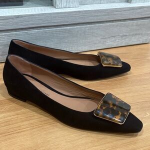 C La Canadienne Black Suede Flats, Size 8